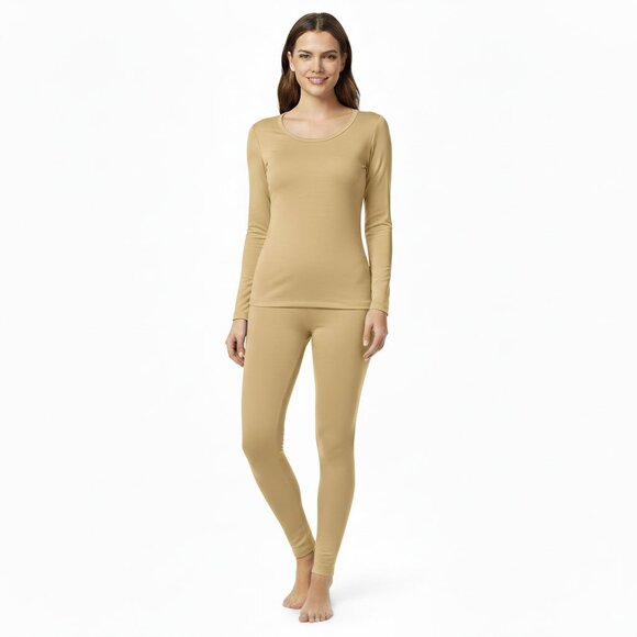 Women's Microfiber Fleece Lined Thermals 2-pc Set, Yellow - Picture 1 of 3